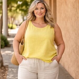 Fenini Yellow Linen Sleeveless Top – Casual Summer Tank